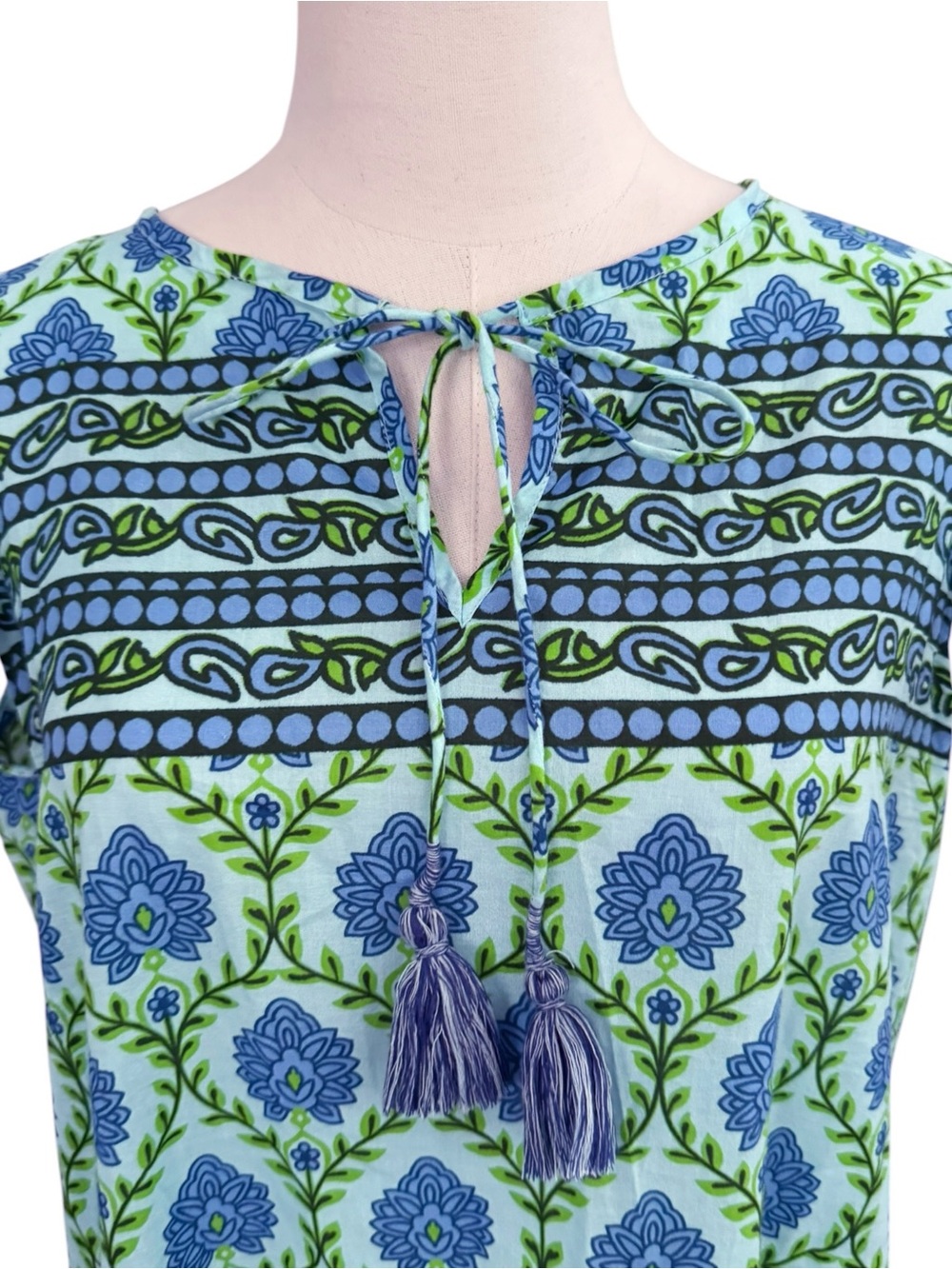 Bindu Blake Blue and Green Blocked Tassel Dress | MEDIUM - Picture 5 of 10